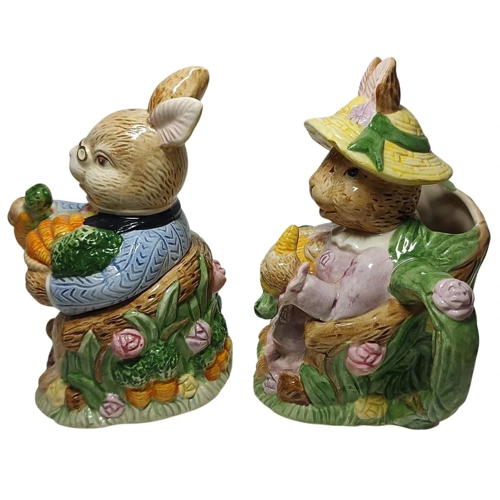 Fitz and Floyd Cream and Sugar Set Omnibus Grandma Grandpa Rabbits‎ 1993 READ